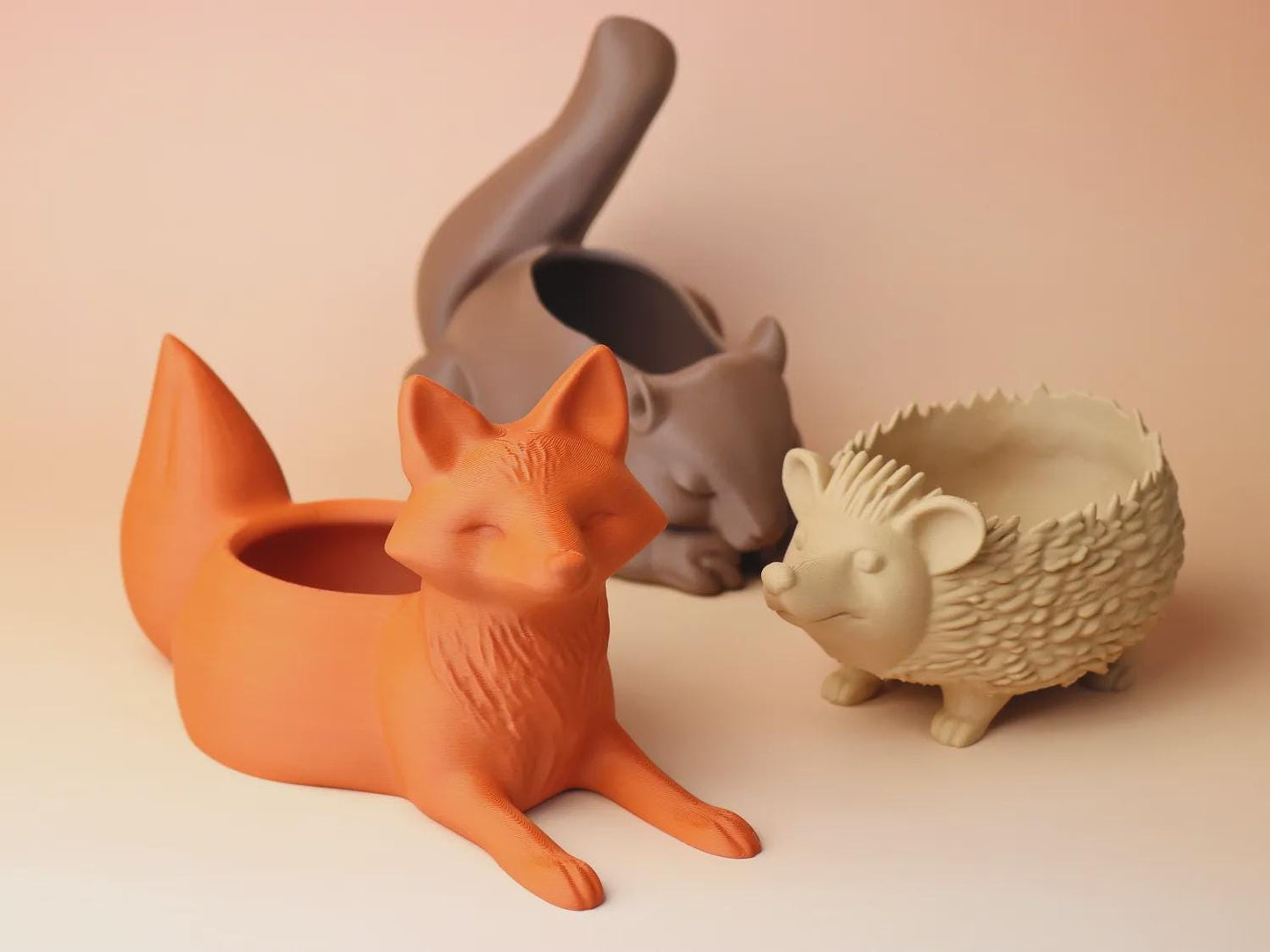 Animal Planter Set | Fox, Hedgehog & Squirrel Plant Pots | 3D Printed Succulent Planters | Woodland Animal Decor | Choose One or Set