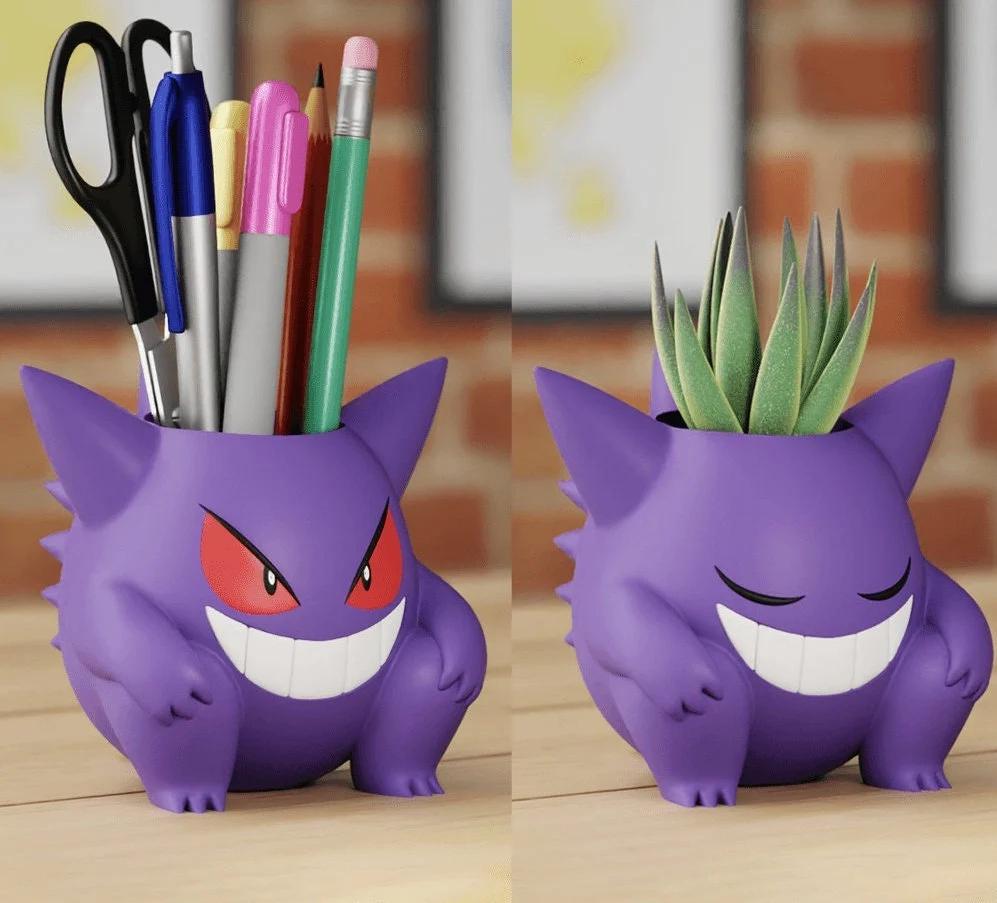 Pokemon Gengar Flower Pot Planter – Pencil Holder – 3 Sizes – Eyes Open/Closed Design – Painted or Unpainted Optionainted or Unpainted