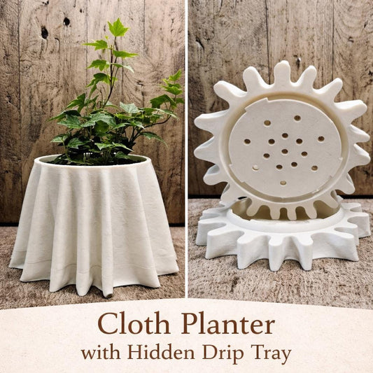 Cloth Effect Planter with Hidden Drip Tray | Modern Tabletop Plant Pot | 3D Printed Decorative Planter