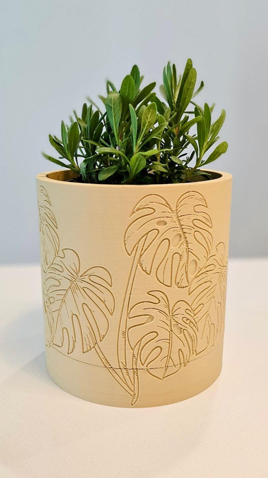 Monstera Leaf Planter with Hidden Drip Tray | Modern 3D Printed Indoor Plant Pot | 12cm Planter