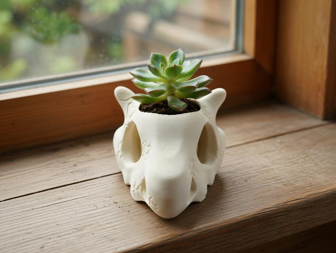 Skull Plant Pot Planter - Succulent Holder - 3D Printed Custom Color - Gift - Desk Decor