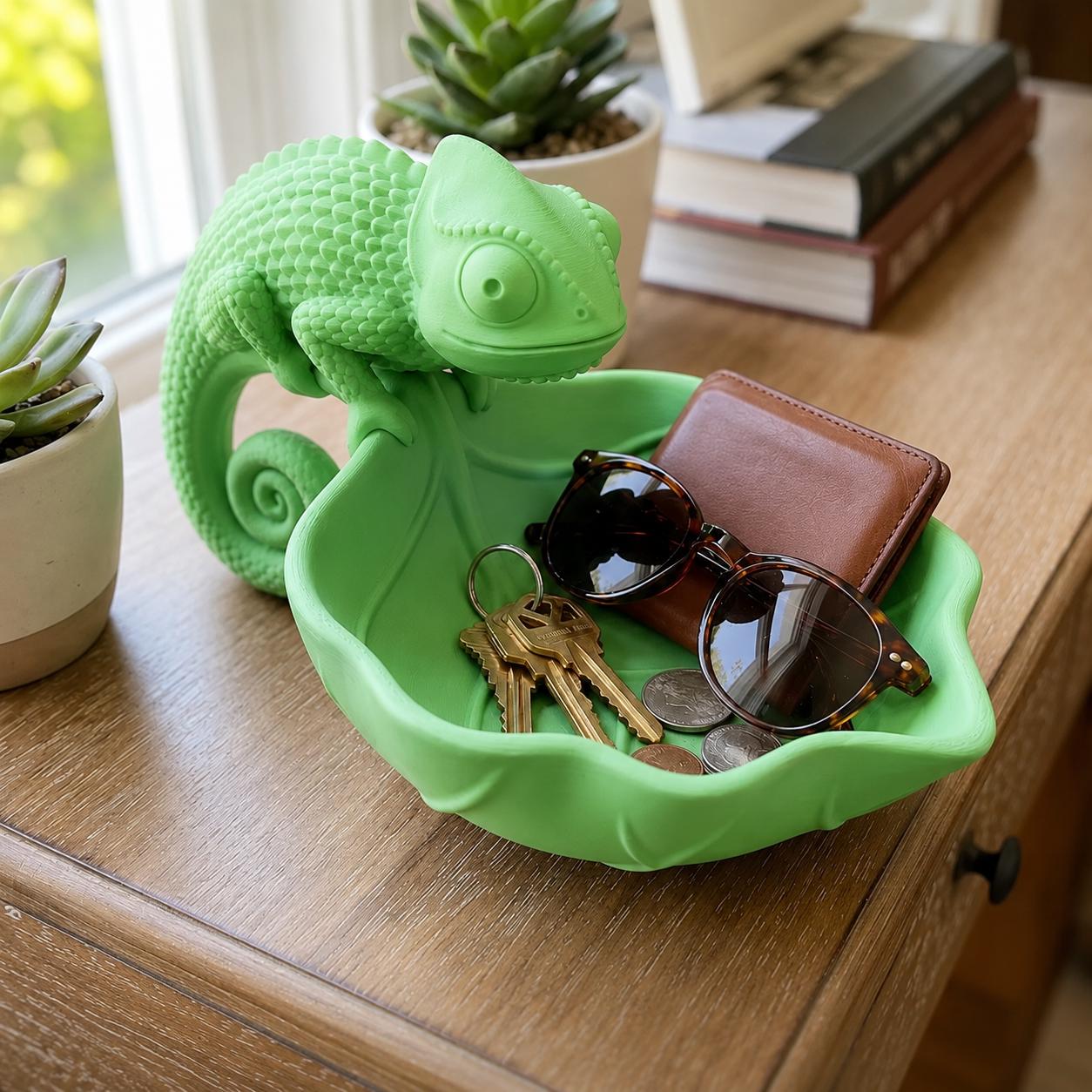 Chameleon Catchall Bowl | Pascal Inspired Key Holder Tray | Tangled Decor | Desk Organizer | 3D Printed Gift | Choose Your Colour