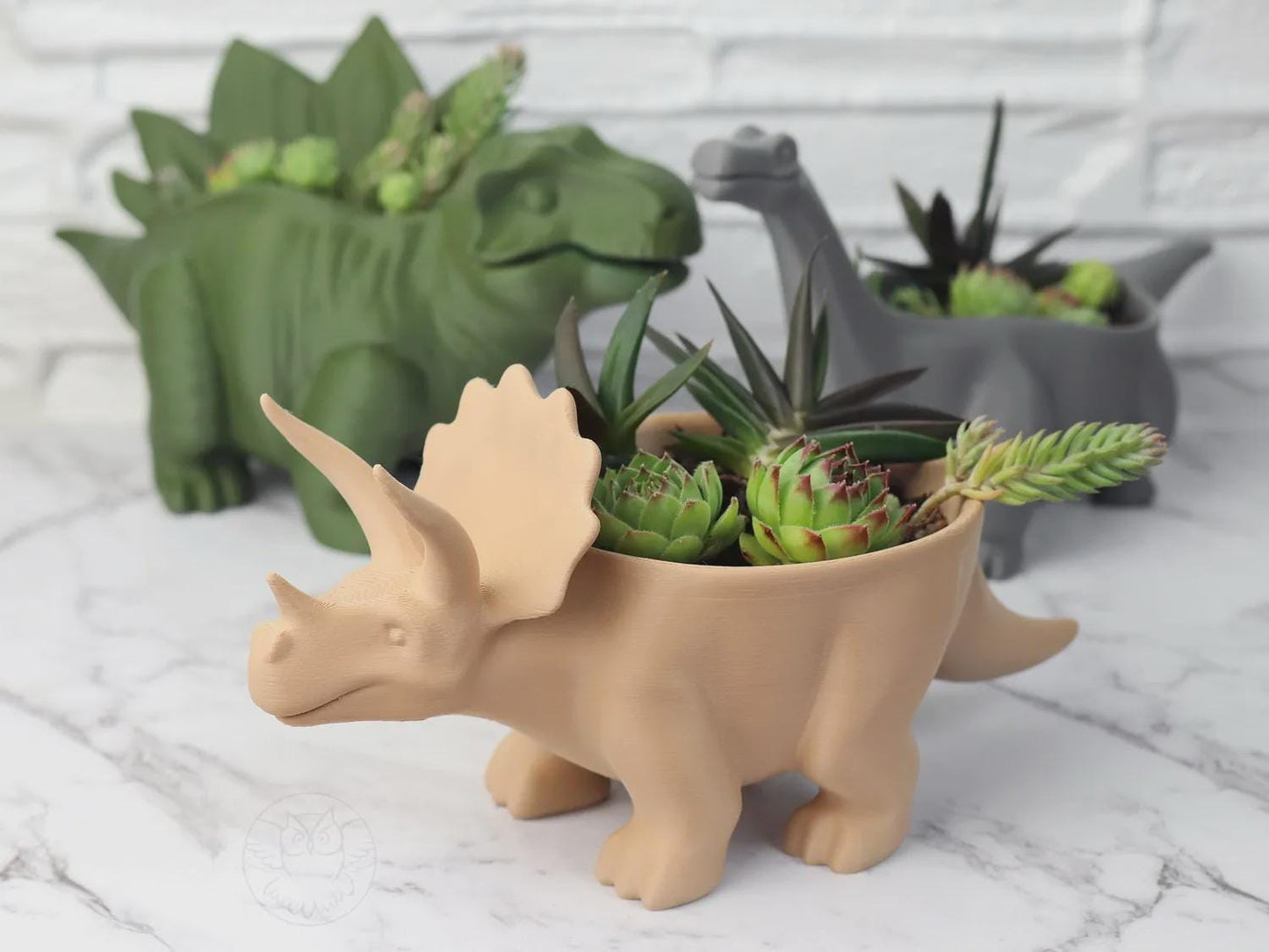 Dinosaur Plant Pot Set | Brontosaurus, Stegosaurus & Triceratops Planters | Choose Individual or Full Set | 3D Printed Succulent Pot