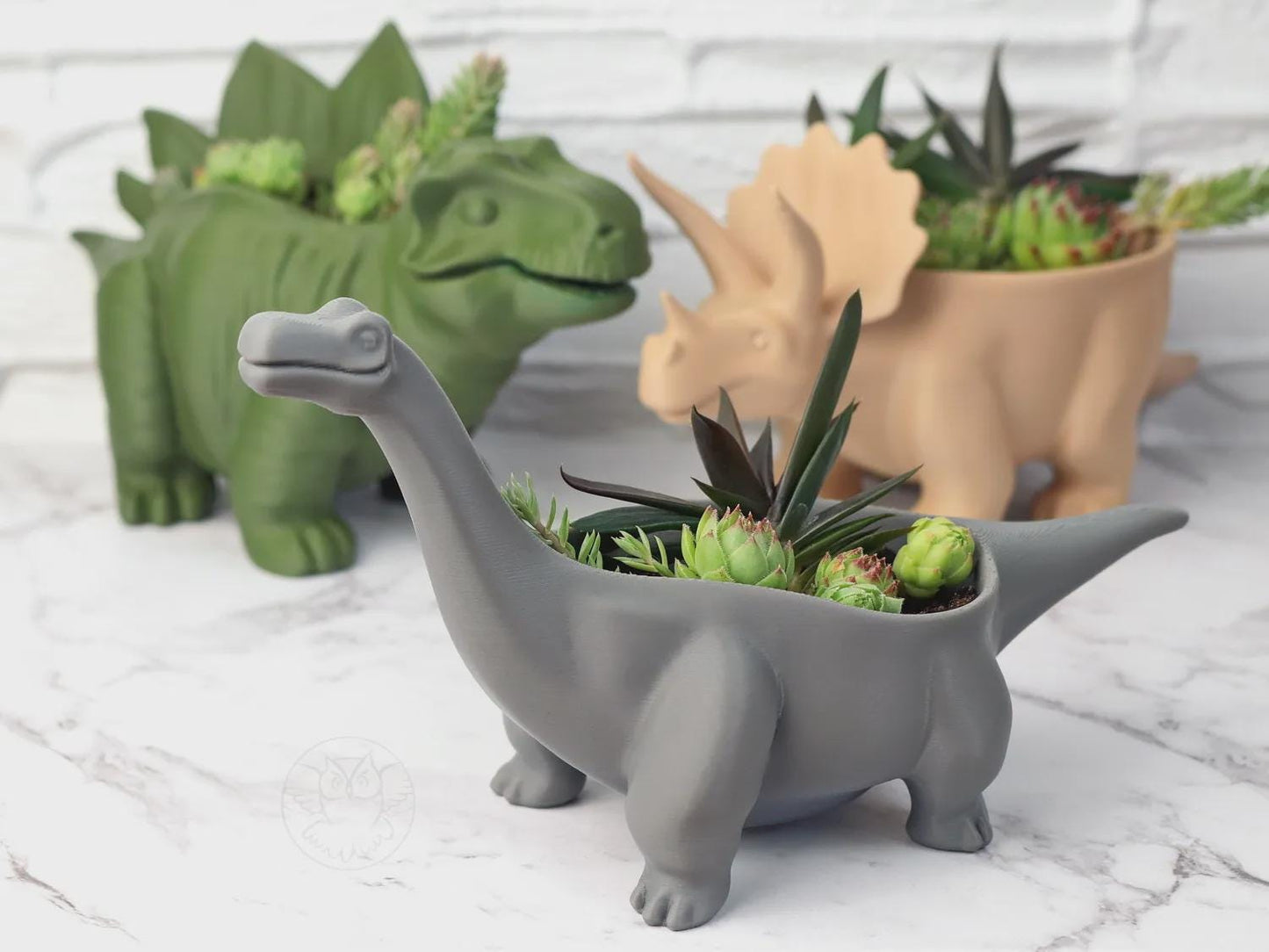 Dinosaur Plant Pot Set | Brontosaurus, Stegosaurus & Triceratops Planters | Choose Individual or Full Set | 3D Printed Succulent Pot