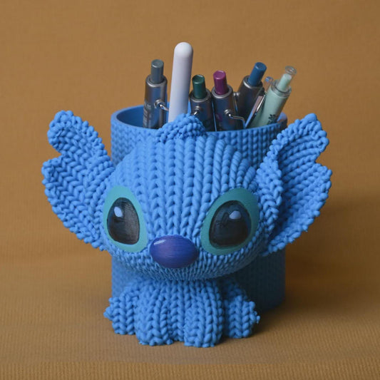 Knitted Stitch Pen Holder | Cute Alien Desk Organizer | Kawaii Pencil Pot | Office Desk Storage | Disney Inspired Gift