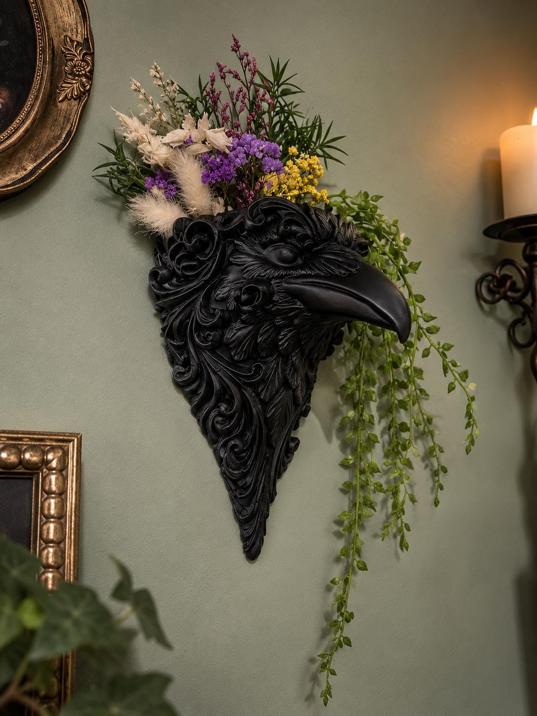 Gothic Raven Wall Planter | Hanging Crow Plant Pot | Gothic Home Decor | Dark Academia Wall Decor | Choose Your Colour