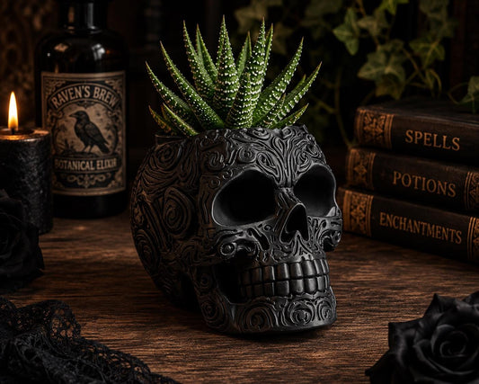 Gothic Skull Planter | Skull Plant Pot Cover | Gothic Home Decor | Succulent Pot | Alternative Desk Organizer | Halloween Decor