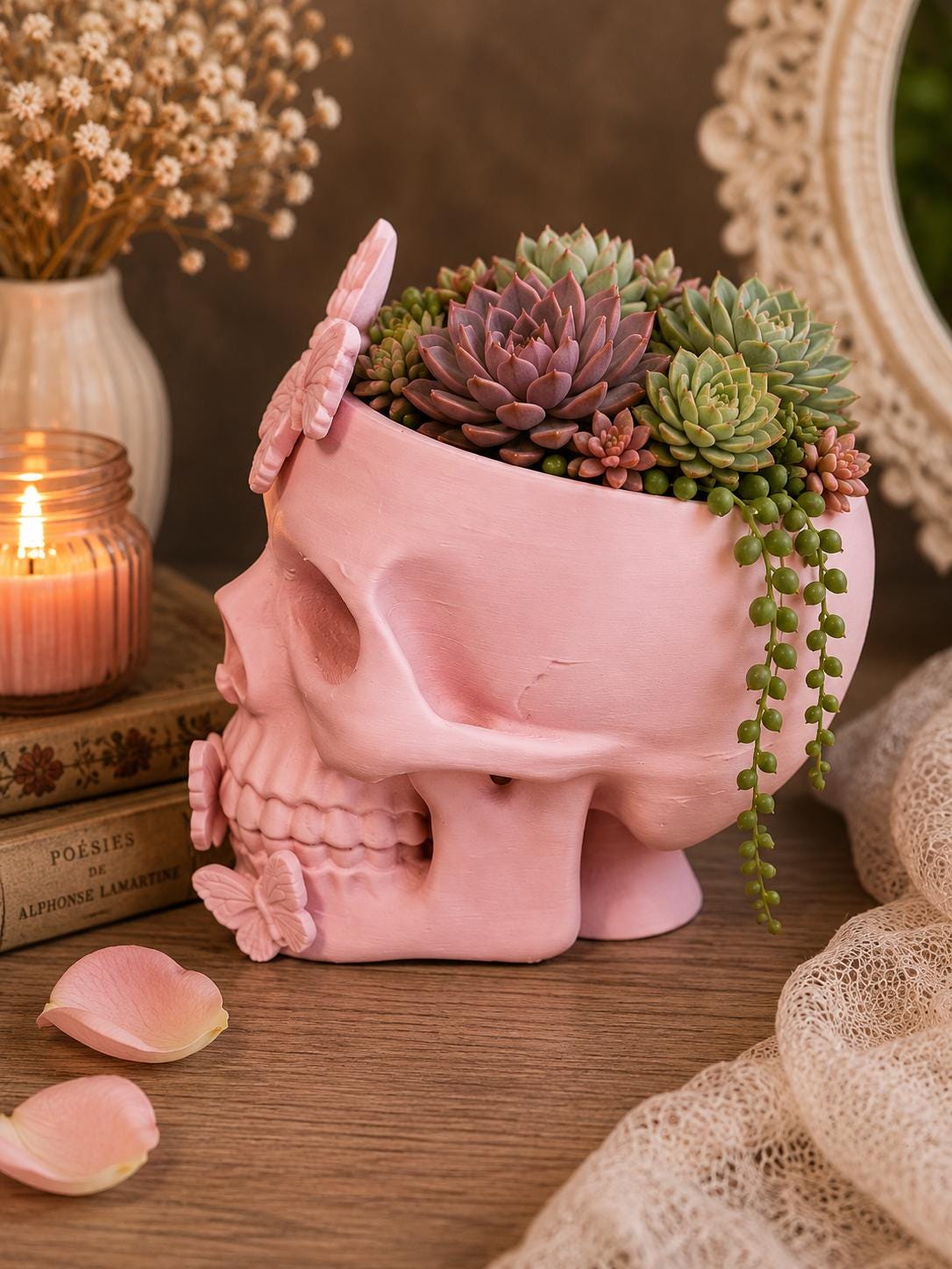 Butterfly Skull Planter | Gothic Skull Plant Pot | Butterfly Succulent Planter | Alternative Home Decor | Goth Plant Lover Gift