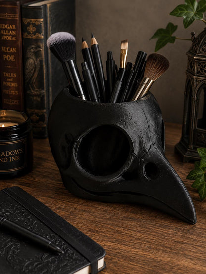 Raven Skull Pen Holder