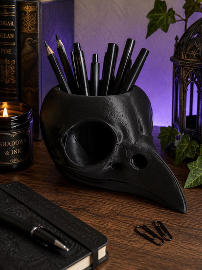 Raven Skull Pen Holder