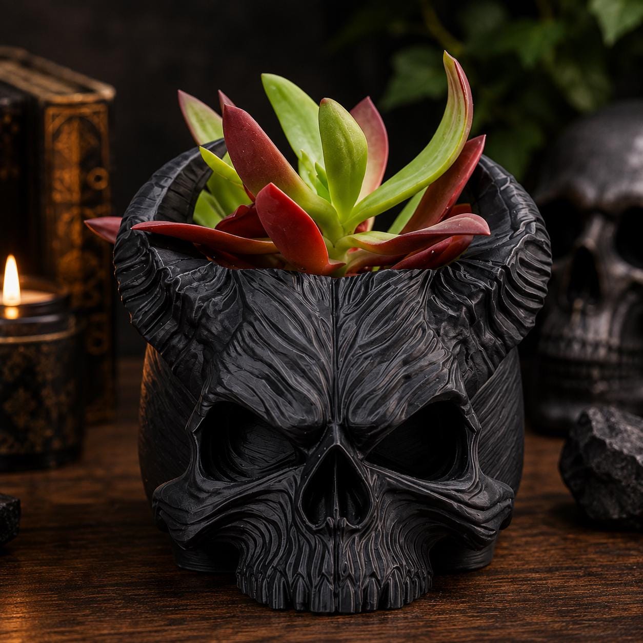 Gothic Skull Planter | Horned Skull Plant Pot | Dark Gothic Home Decor | Succulent Planter | Witchy Alternative Gift | Choose Your Colour