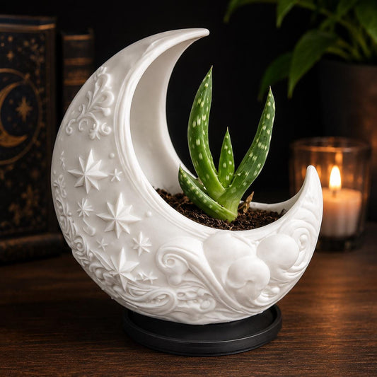 Crescent Moon Planter with Drip Tray | Celestial Plant Pot | Gothic Witchy Decor | Succulent Planter | Choose Your Colour
