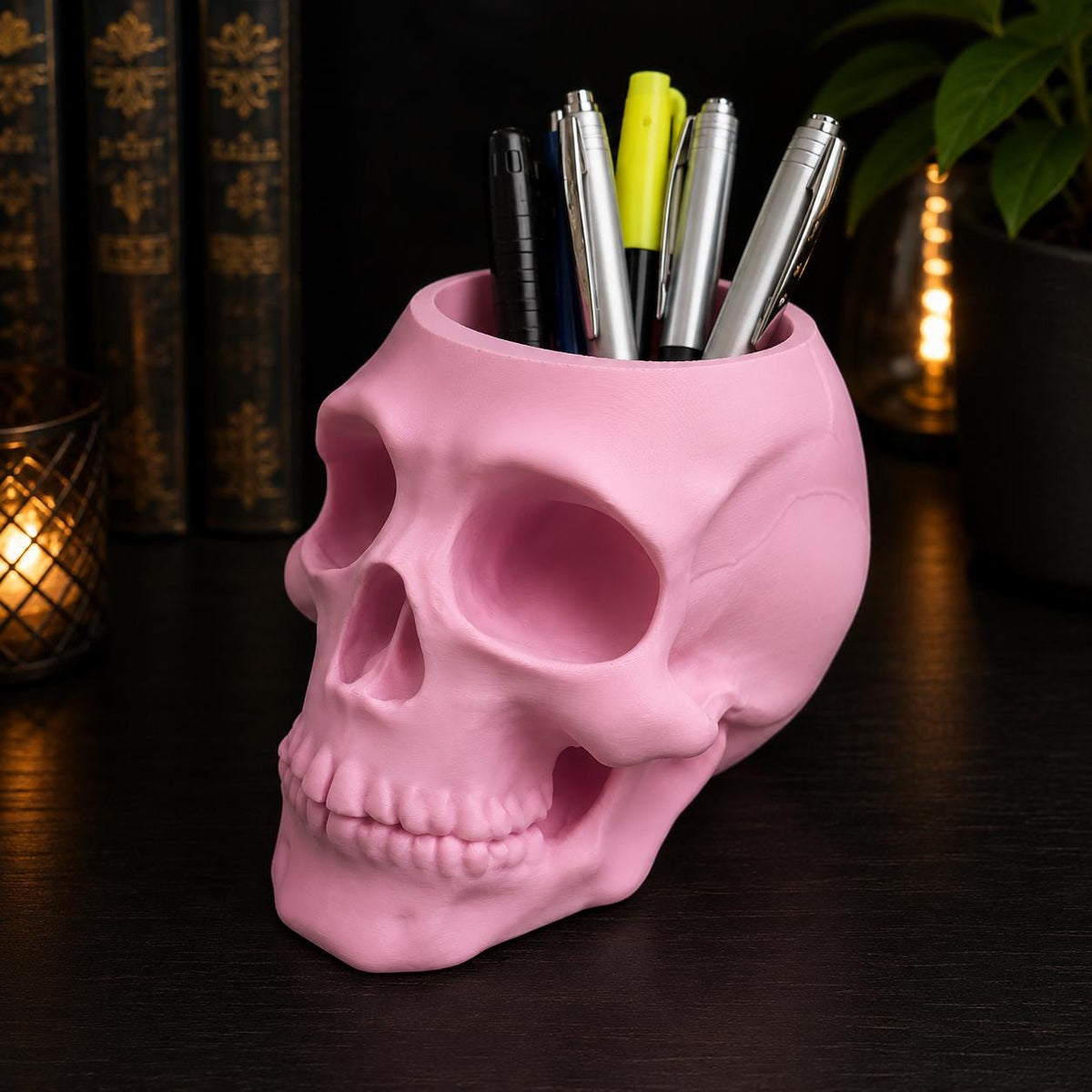 Large Gothic Skull Desk Organizer – Skull Pen Holder – Gothic Office Decor – Alternative Desk Storage – Choose Your Colour