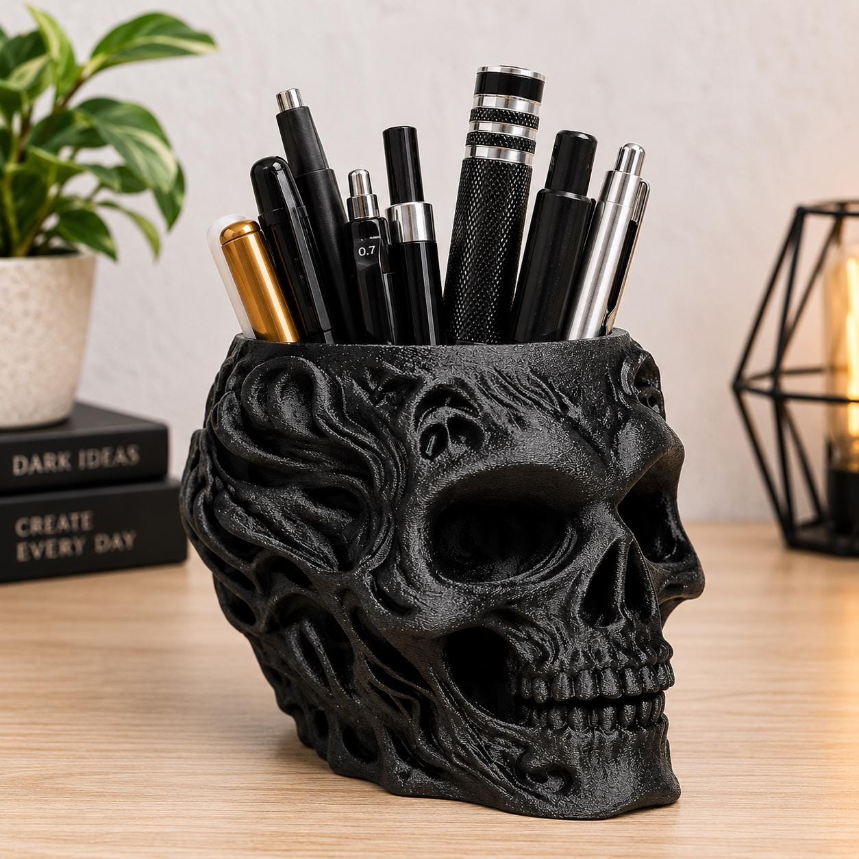 Skull Pen Holder, Gothic Desk Organizer, Skull Pencil Pot, Gothic Office Decor, Alternative Desk Accessory, Choose Your Colour