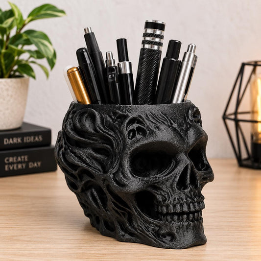Skull Pen Holder, Gothic Desk Organizer, Skull Pencil Pot, Gothic Office Decor, Alternative Desk Accessory, Choose Your Colour