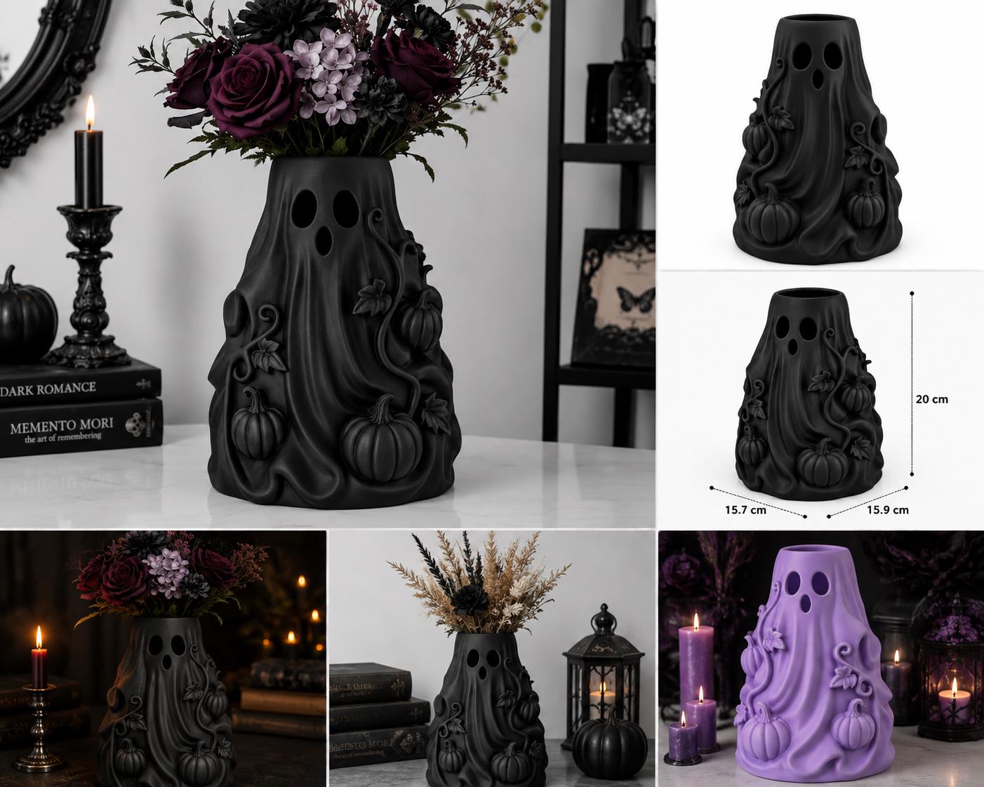 Halloween Ghost Flower Vase | Gothic Pumpkin Vase | Spooky Samhain Decor | 3D Printed Halloween Decoration | Gothic Home Decor