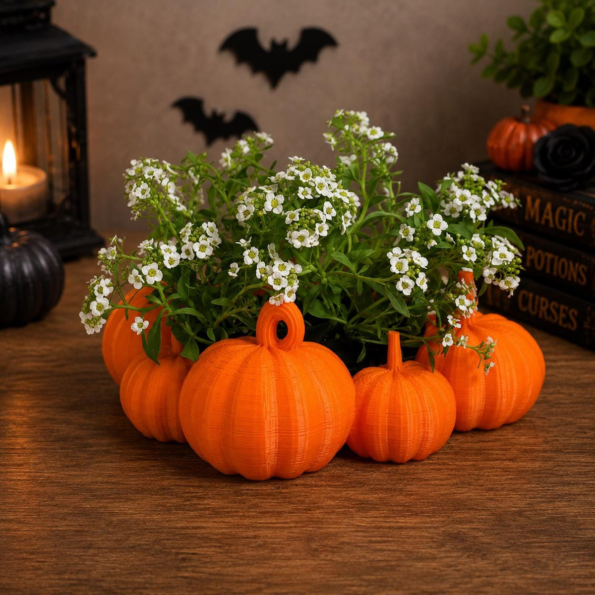 Pumpkin Patch Planter | Autumn Plant Pot with Drip Tray | Halloween Pumpkin Decor | Choose Your Colour | 3D Printed Plant Pot
